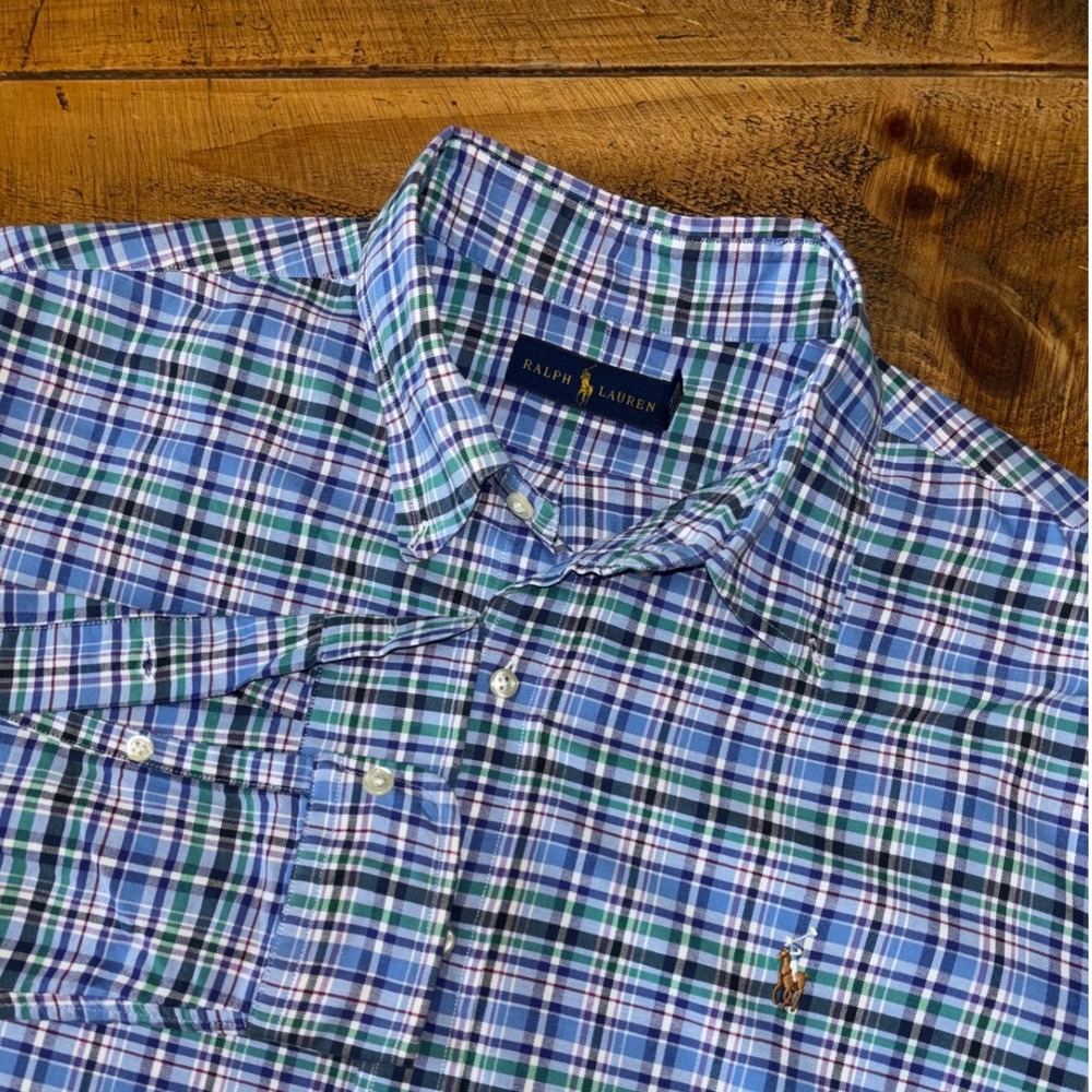 Ralph Lauren Mens Blue Green Long Sleeve Button Down Spring Flesh Pony Size XL